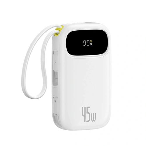 Powerbank Baseus EnerFill FC31 20000mAh 45W z wyświetlaczem cyfrowym i dwoma wbudowanymi kablami USB-C, Lightning biały