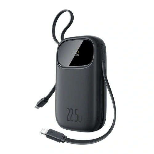 Powerbank Baseus EnerFill FC31 10000mAh 22.5W z wyświetlaczem cyfrowym i dwoma wbudowanymi kablami USB-C, Lightning czarny