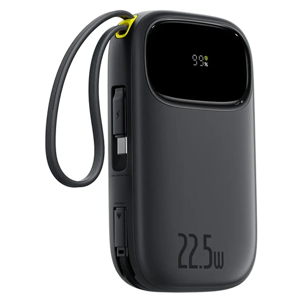 Powerbank Baseus EnerFill FC31 10000mAh 22.5W z wyświetlaczem cyfrowym i dwoma wbudowanymi kablami USB-C, Lightning czarny