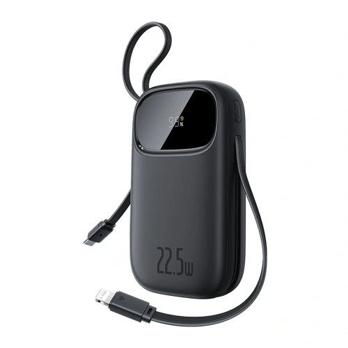 Powerbank Baseus EnerFill FC31 20000mAh 22.5W z wyświetlaczem cyfrowym i dwoma wbudowanymi kablami USB-C, Lightning czarny