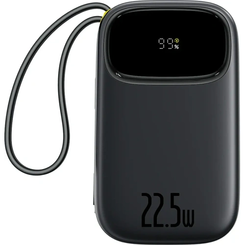 Powerbank Baseus EnerFill FC31 20000mAh 22.5W z wyświetlaczem cyfrowym i dwoma wbudowanymi kablami USB-C, Lightning czarny