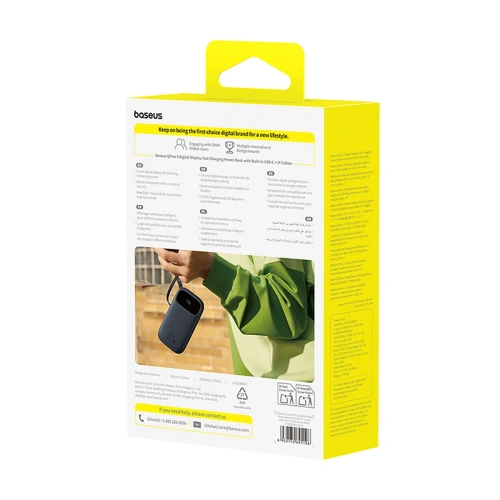 Powerbank Baseus EnerFill FC31 20000mAh 22.5W z wyświetlaczem cyfrowym i dwoma wbudowanymi kablami USB-C, Lightning czarny