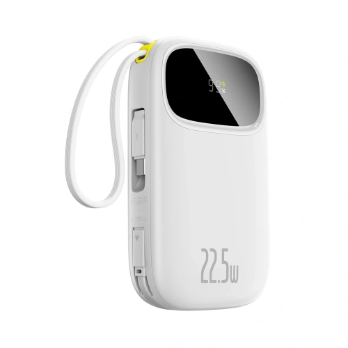 Powerbank Baseus EnerFill FC31 20000mAh 22.5W z wyświetlaczem cyfrowym i dwoma wbudowanymi kablami USB-C, Lightning biały