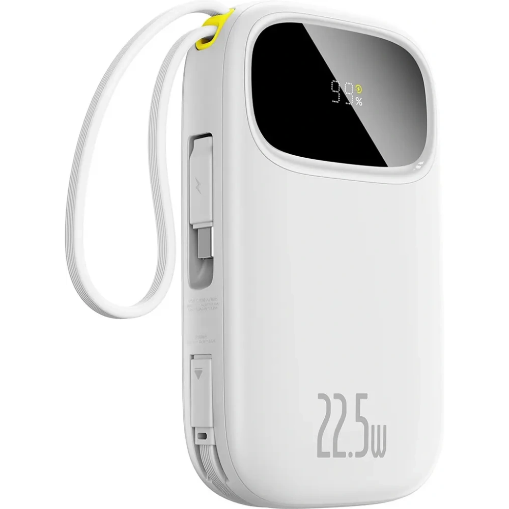 Powerbank Baseus EnerFill FC31 20000mAh 22.5W z wyświetlaczem cyfrowym i dwoma wbudowanymi kablami USB-C, Lightning biały