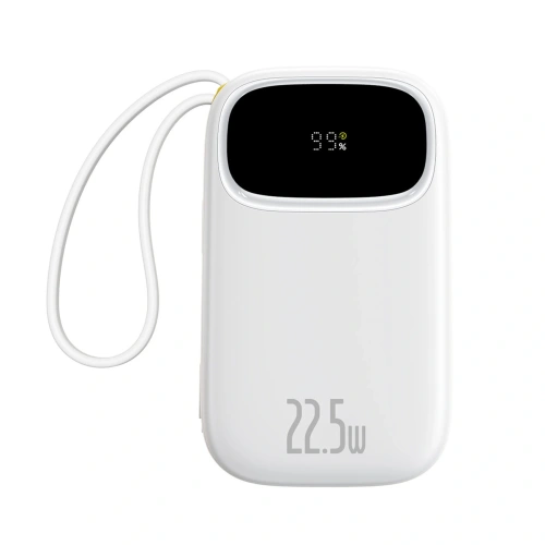 Powerbank Baseus EnerFill FC31 20000mAh 22.5W z wyświetlaczem cyfrowym i dwoma wbudowanymi kablami USB-C, Lightning biały