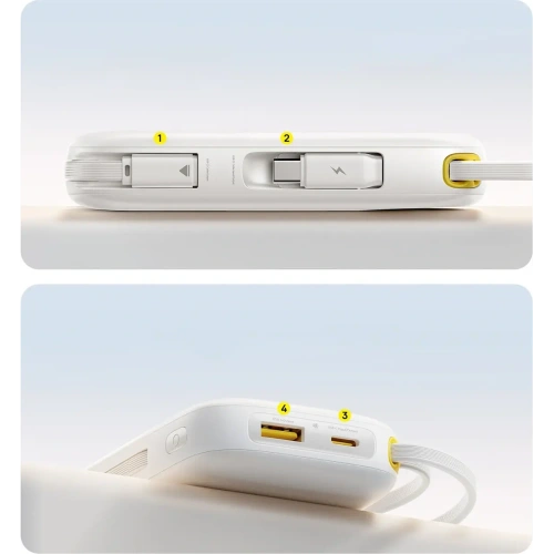 Powerbank Baseus EnerFill FC31 20000mAh 22.5W z wyświetlaczem cyfrowym i dwoma wbudowanymi kablami USB-C, Lightning biały