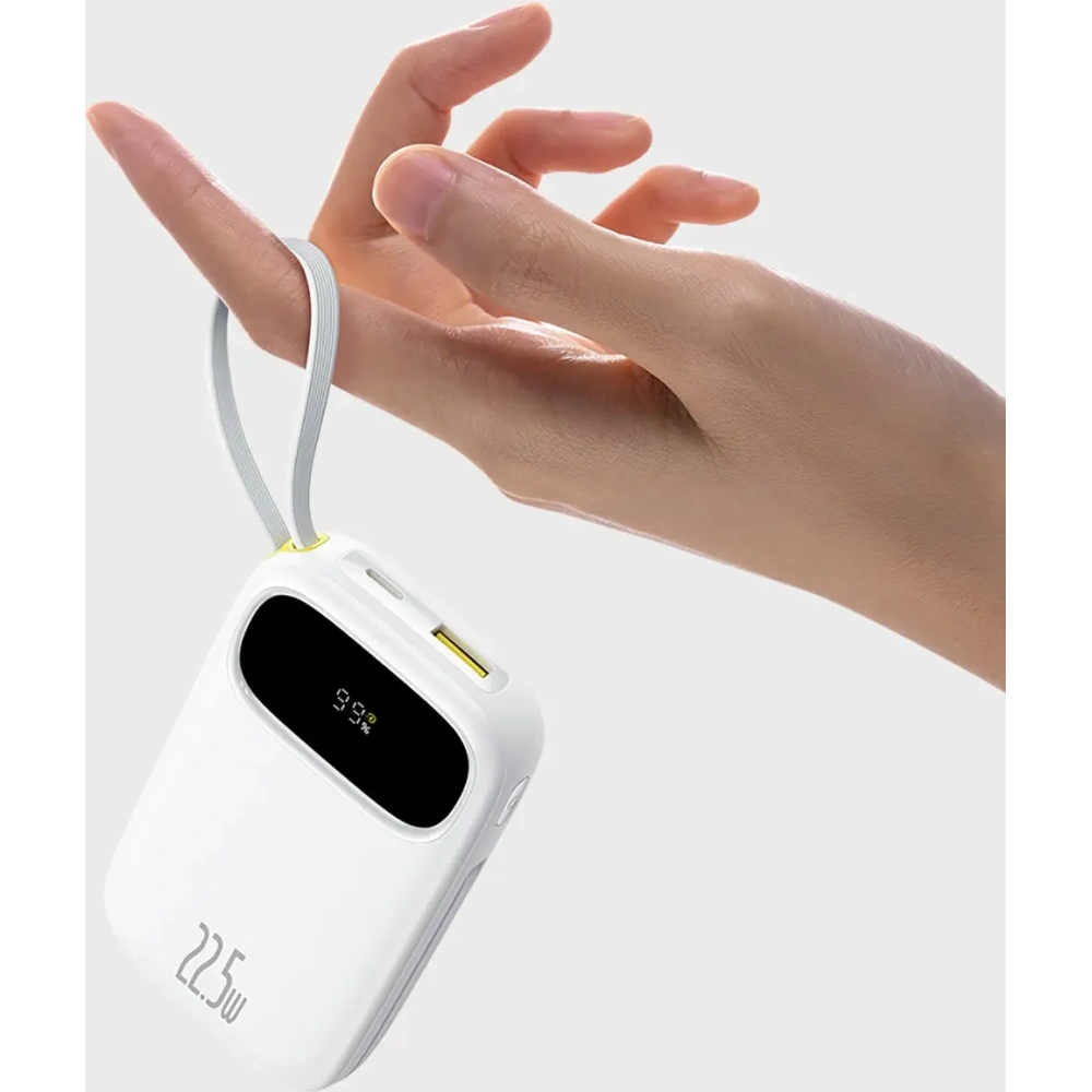 Powerbank Baseus EnerFill FC31 20000mAh 22.5W z wyświetlaczem cyfrowym i dwoma wbudowanymi kablami USB-C, Lightning biały