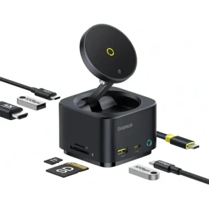 HUB Baseus MagPro Series II USB-C / ładowarka kompatybilna z MagSafe 15W, HDMI, USB-A, USB-C, SD/TF czarny