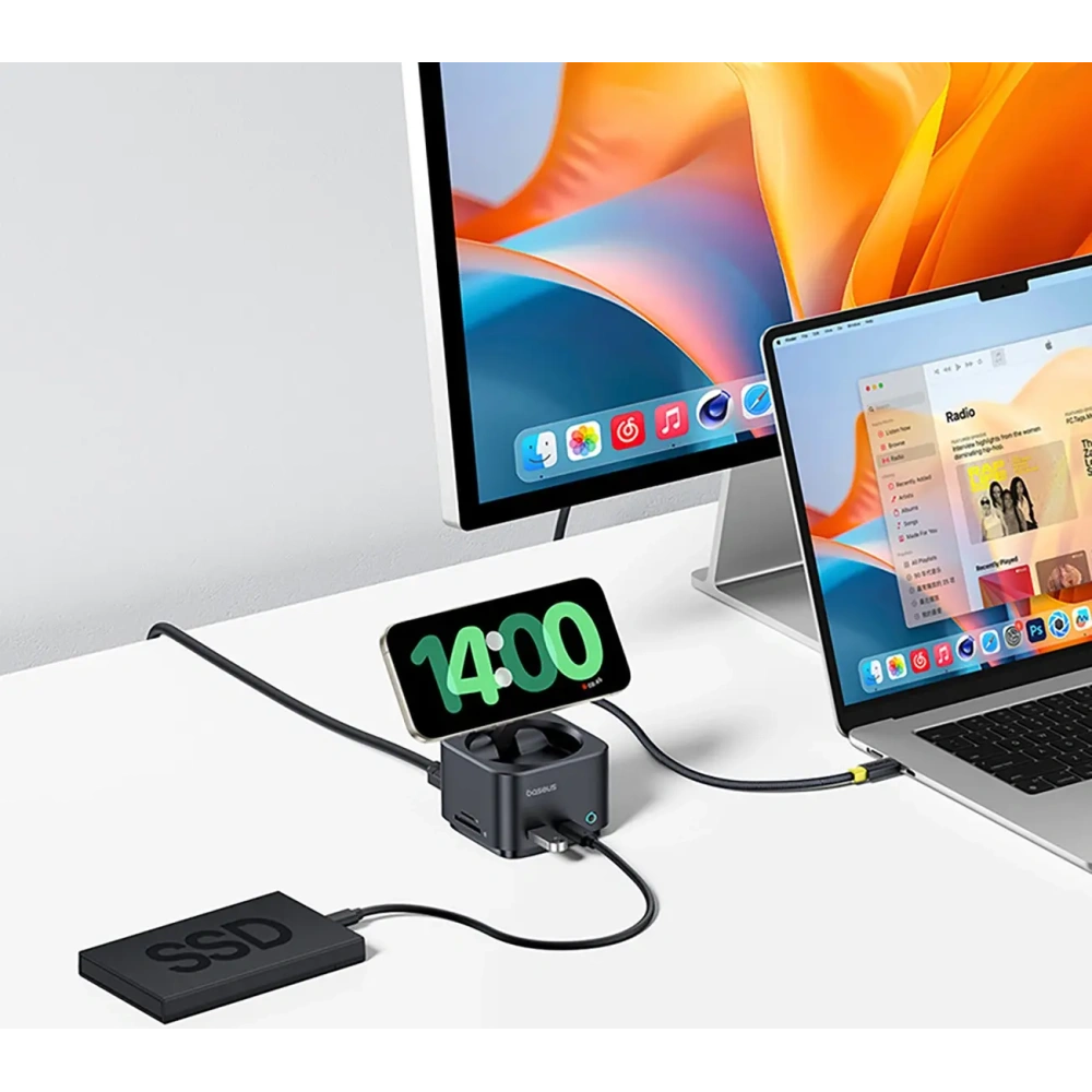 HUB Baseus MagPro Series II USB-C / ładowarka kompatybilna z MagSafe 15W, HDMI, USB-A, USB-C, SD/TF czarny