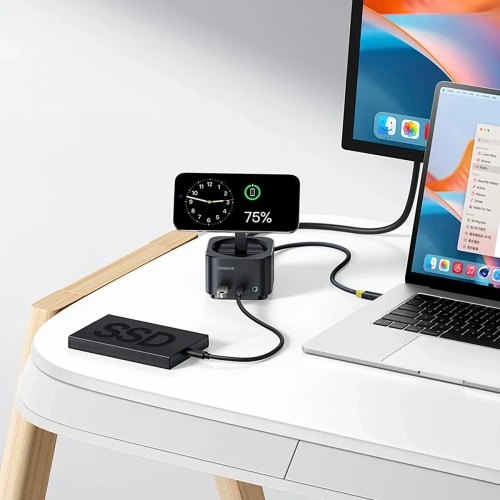 HUB Baseus MagPro Series II USB-C / ładowarka kompatybilna z MagSafe 15W, HDMI, USB-A, USB-C, SD/TF czarny