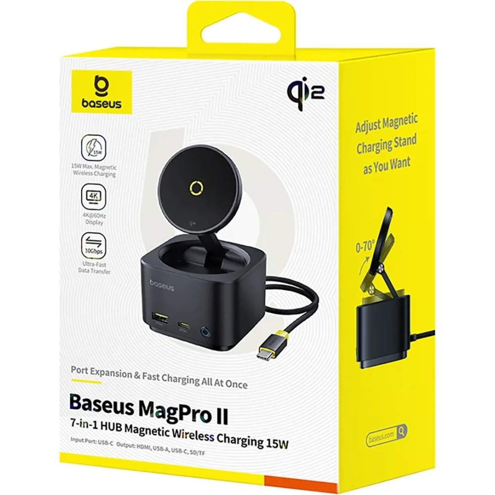 HUB Baseus MagPro Series II USB-C / ładowarka kompatybilna z MagSafe 15W, HDMI, USB-A, USB-C, SD/TF czarny
