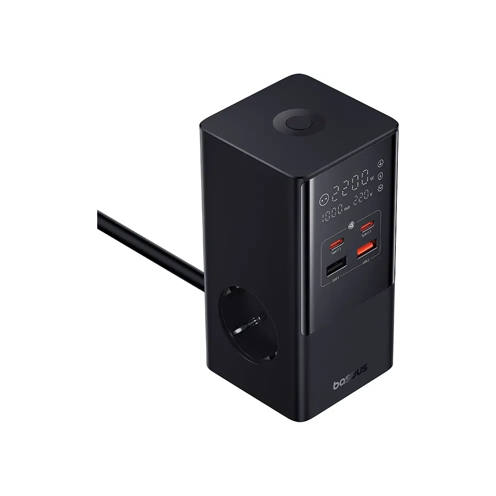 Stacja ładująca Baseus PowerCombo Tower 100W 2xAC, 2xUSB-A + 2x USB-C 1.5m czarna