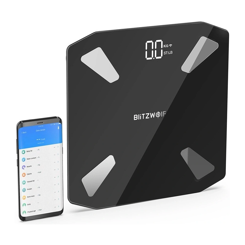 Inteligentna waga WiFi BlitzWolf BW-SC3 z 13 funkcjami pomiaru ciała (czarna)