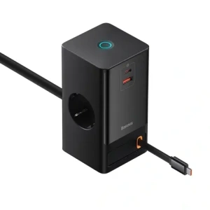 Stacja ładująca Baseus PowerCombo 65W 1.5m 2xAC, USB-A, USB-C + kabel USB-C czarna
