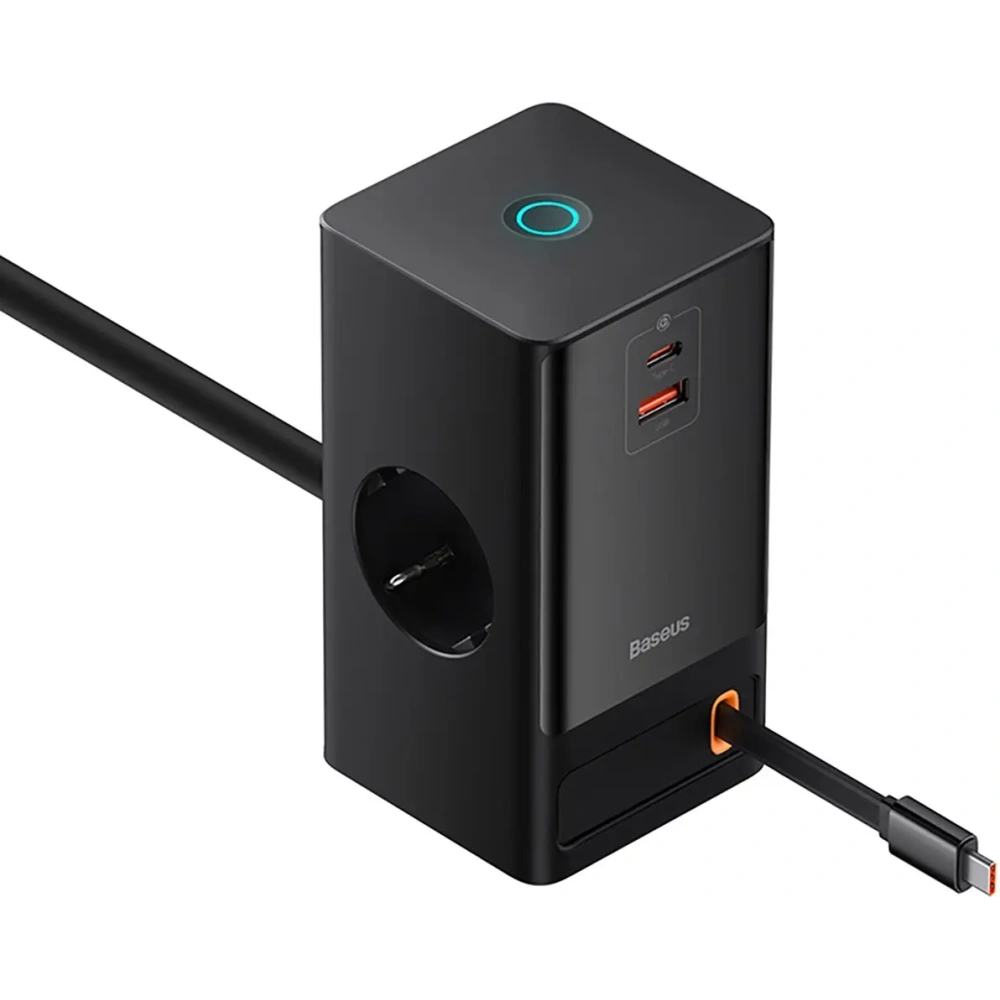 Stacja ładująca Baseus PowerCombo 65W 1.5m 2xAC, USB-A, USB-C + kabel USB-C czarna
