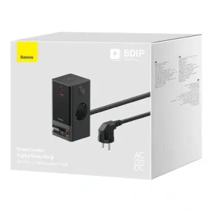 Stacja ładująca Baseus PowerCombo 65W 1.5m 2xAC, USB-A, USB-C + kabel USB-C czarna