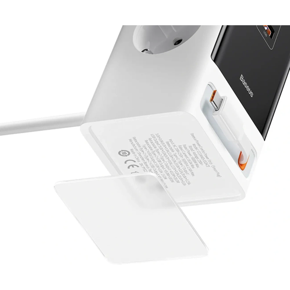Stacja ładująca Baseus PowerCombo 65W 1.5m 2xAC, USB-A, USB-C + kabel USB-C biała