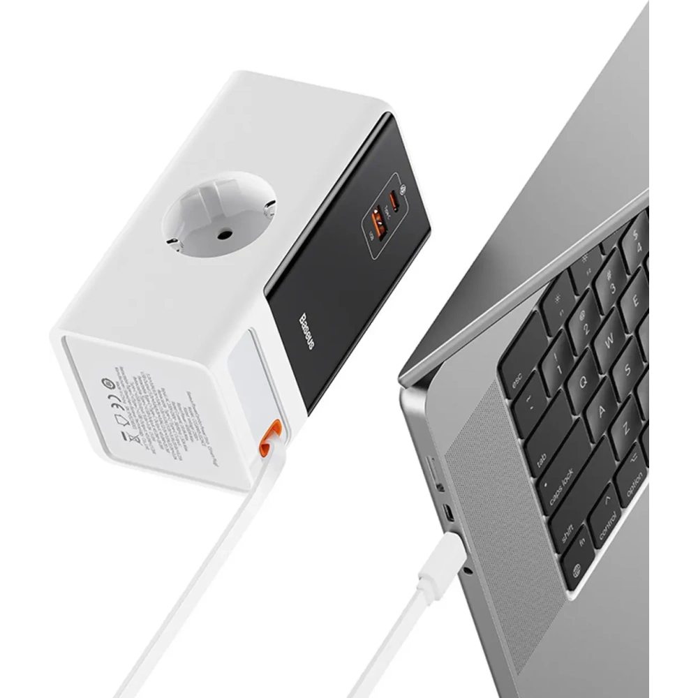 Stacja ładująca Baseus PowerCombo 65W 1.5m 2xAC, USB-A, USB-C + kabel USB-C biała