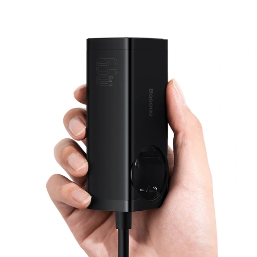 Stacja ładująca Baseus GaN3 Pro 65W AC + 2xUSB-C + 2xUSB-A z kablem Baseus Xiaobai USB-C / USB-C 100W 1m czarna
