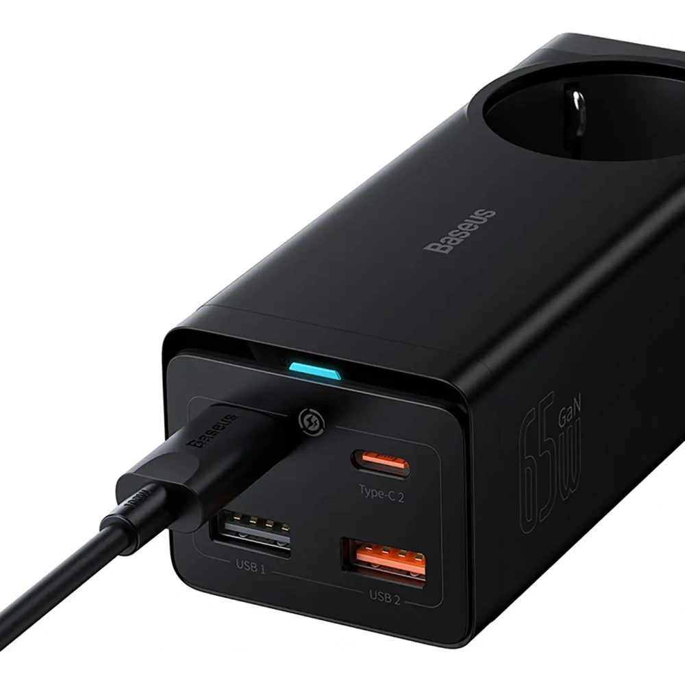 Stacja ładująca Baseus GaN3 Pro 65W AC + 2xUSB-C + 2xUSB-A z kablem Baseus Xiaobai USB-C / USB-C 100W 1m czarna