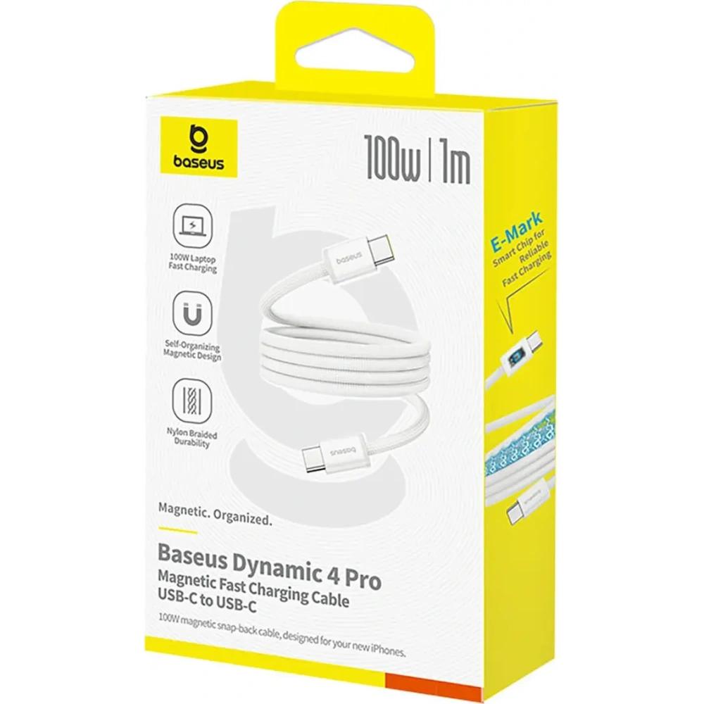 Kabel magnetyczny Baseus Dynamic 4 Pro 100W USB-C / USB-C 1m biały