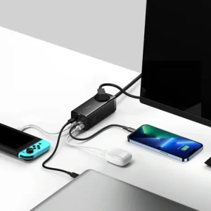 Stacja ładująca Baseus GaN3 Pro 65W AC + 2xUSB-C + 2xUSB-A z kablem Baseus Xiaobai USB-C / USB-C 100W 1m czarna