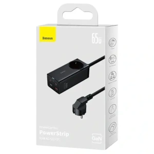 Stacja ładująca Baseus GaN3 Pro 65W AC + 2xUSB-C + 2xUSB-A z kablem Baseus Xiaobai USB-C / USB-C 100W 1m czarna