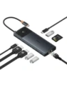 HUB Baseus Metal Gleam II USB-C / HDMI 4K@120Hz, HDMI 4K@60Hz, USB-A 3.2 10Gbps, USB-C 3.2 10Gbps, 2xUSB-A 2.0 480Mbps, USB-C PD 100W, RJ45 1000Mbps, SD/TF szary