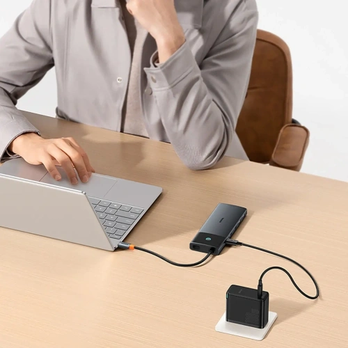 HUB Baseus Metal Gleam II USB-C / HDMI 4K@120Hz, HDMI 4K@60Hz, USB-A 3.2 10Gbps, USB-C 3.2 10Gbps, 2xUSB-A 2.0 480Mbps, USB-C PD 100W, RJ45 1000Mbps, SD/TF szary