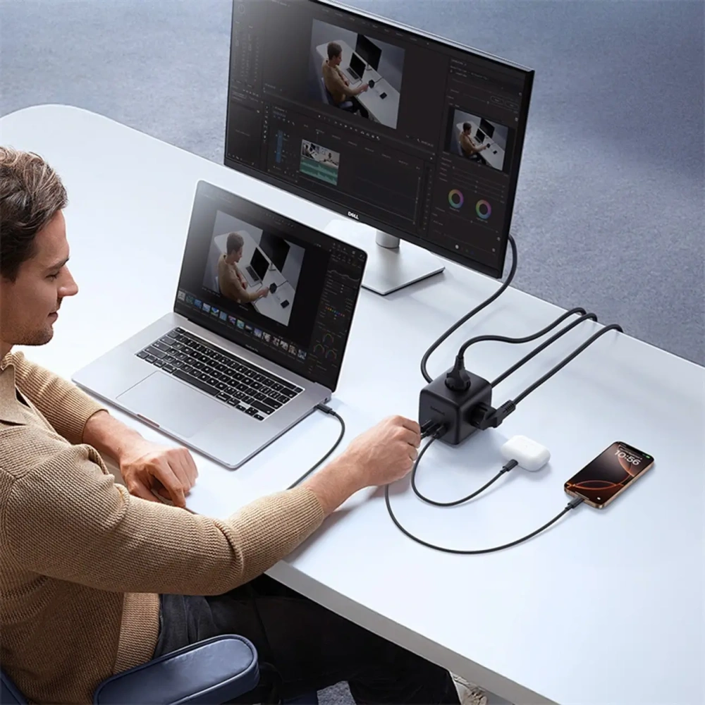 Kostka / listwa zasilająca Baseus EnerFill FA11 AC / USB-A 18W, USB-C 67W, 3xAC 1.5m czarna