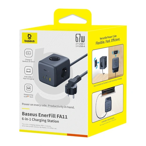 Kostka / listwa zasilająca Baseus EnerFill FA11 AC / USB-A 18W, USB-C 67W, 3xAC 1.5m czarna