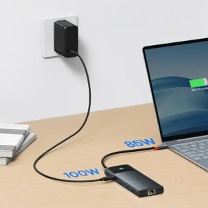 HUB Baseus Metal Gleam II USB-C / HDMI 4K@120Hz, HDMI 4K@60Hz, USB-A 3.2 10Gbps, USB-C 3.2 10Gbps, 2xUSB-A 2.0 480Mbps, USB-C PD 100W, RJ45 1000Mbps, SD/TF szary
