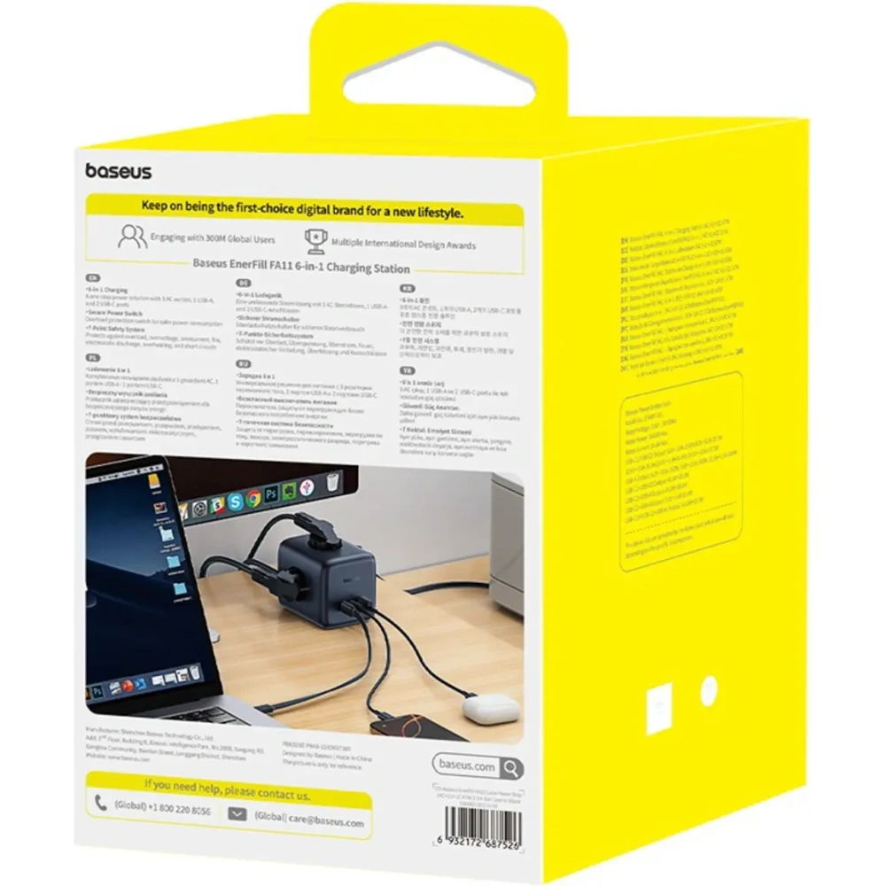 Kostka / listwa zasilająca Baseus EnerFill FA11 AC / USB-A 18W, USB-C 67W, 3xAC 1.5m czarna