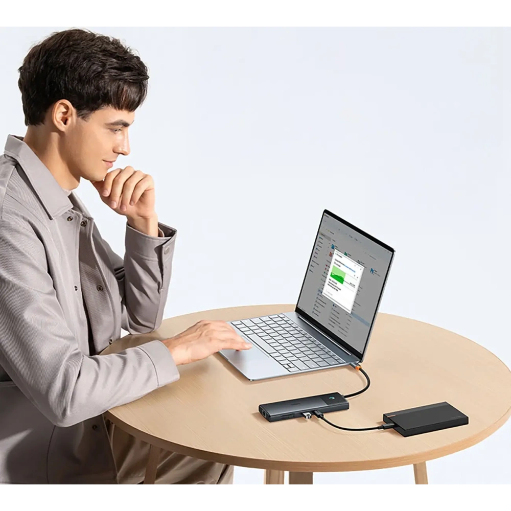 HUB Baseus Metal Gleam II USB-C / HDMI 4K@120Hz, HDMI 4K@60Hz, USB-A 3.2 10Gbps, USB-C 3.2 10Gbps, 2xUSB-A 2.0 480Mbps, USB-C PD 100W, RJ45 1000Mbps, SD/TF szary