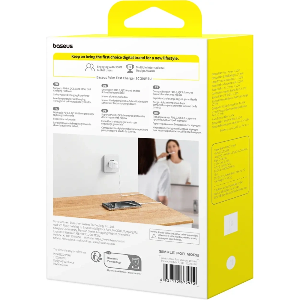 Ładowarka sieciowa Baseus Palm 20W USB-C biała