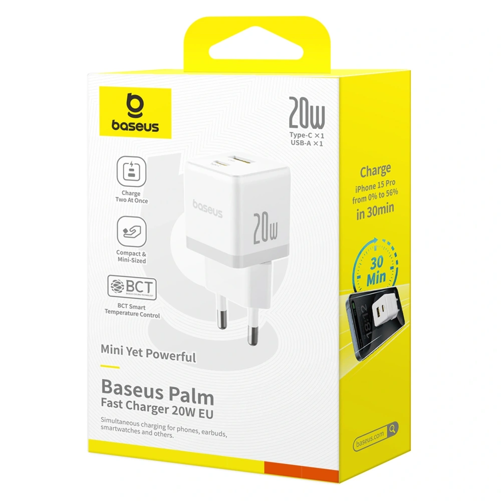 Ładowarka sieciowa Baseus Palm 20W USB-A, USB-C biała