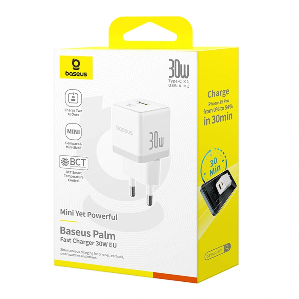 Ładowarka sieciowa Baseus Palm 30W USB-A, USB-C biała