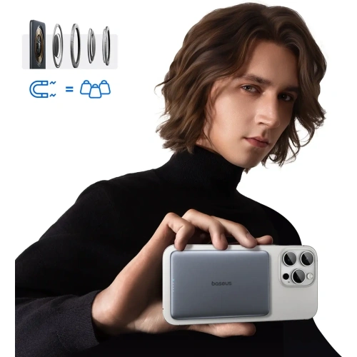 Powerbank Baseus PicoGo AM41 5000mAh 20W MagSafe z kablem Baseus Simple USB-C / USB-C 60W 30cm szary