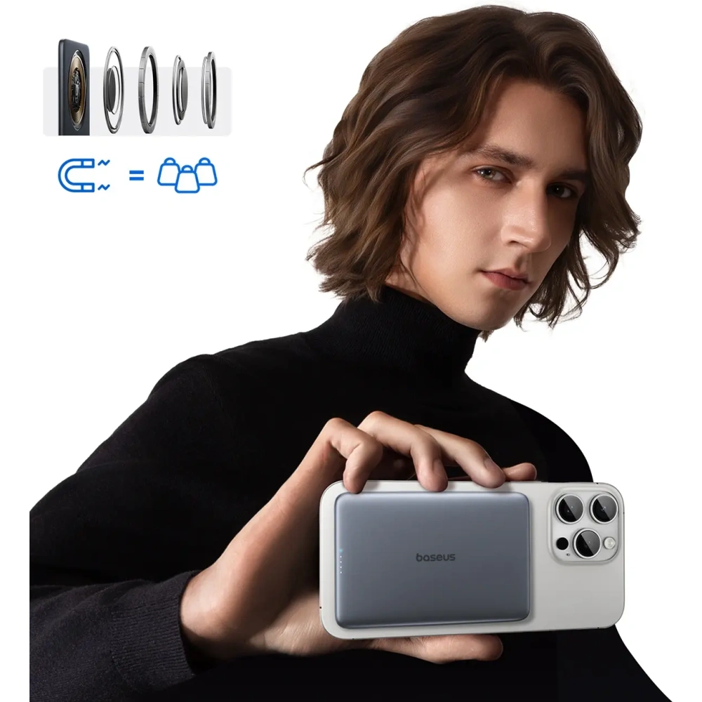 Powerbank Baseus PicoGo AM41 5000mAh 20W MagSafe z kablem Baseus Simple USB-C / USB-C 60W 30cm szary