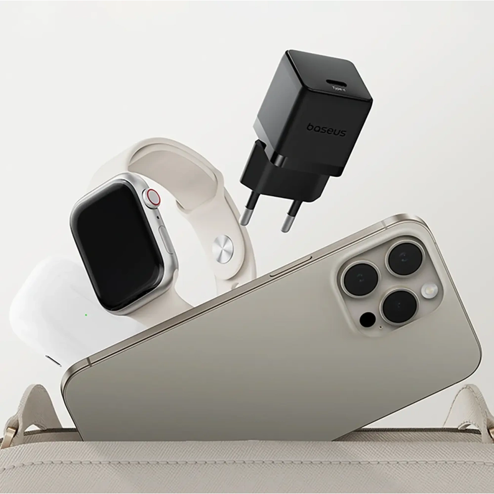 Ładowarka sieciowa Baseus Palm 1C 20W z kablem Baseus Mini White USB-C 60W 20V/3A 1m czarna