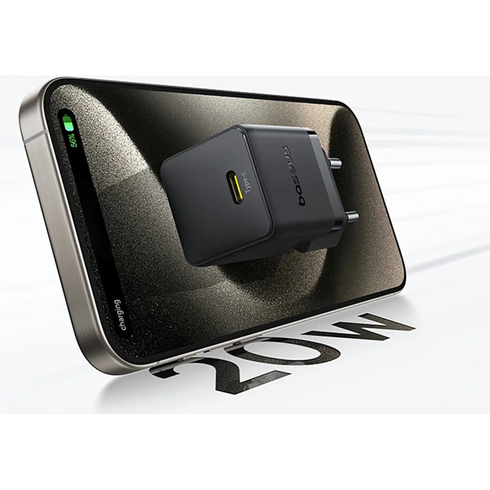 Ładowarka sieciowa Baseus Palm 1C 20W z kablem Baseus Mini White USB-C 60W 20V/3A 1m czarna