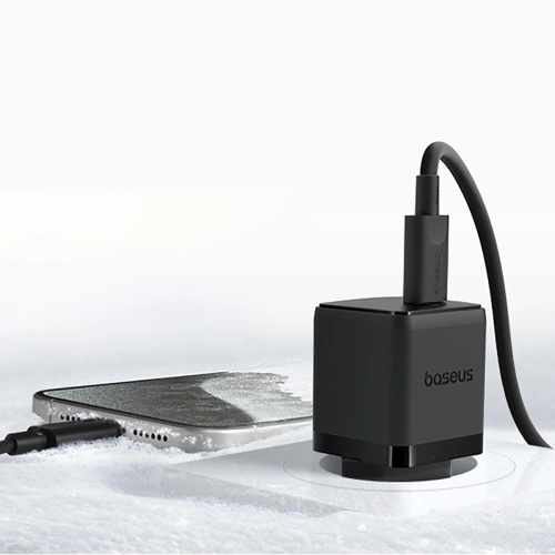 Ładowarka sieciowa Baseus Palm 1C 20W z kablem Baseus Mini White USB-C 60W 20V/3A 1m czarna
