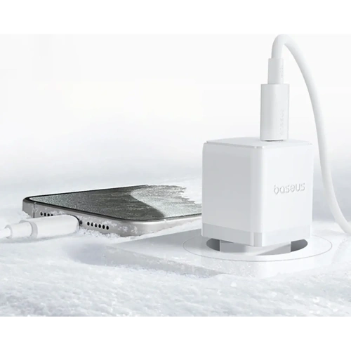 Ładowarka sieciowa Baseus Palm 1C 20W z kablem Baseus Mini White USB-C 60W 20V/3A 1m biała