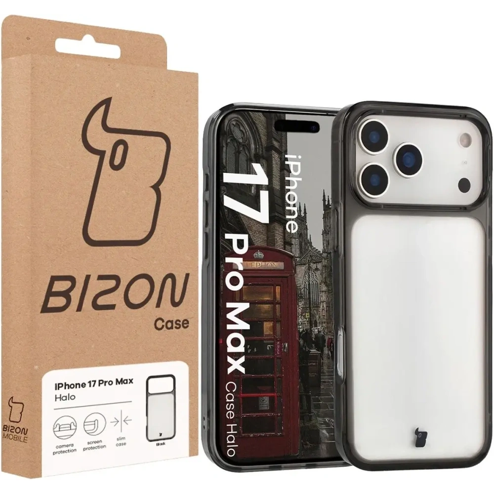 Etui Bizon Case Halo do Apple iPhone 17 Pro Max przydymione-czarne