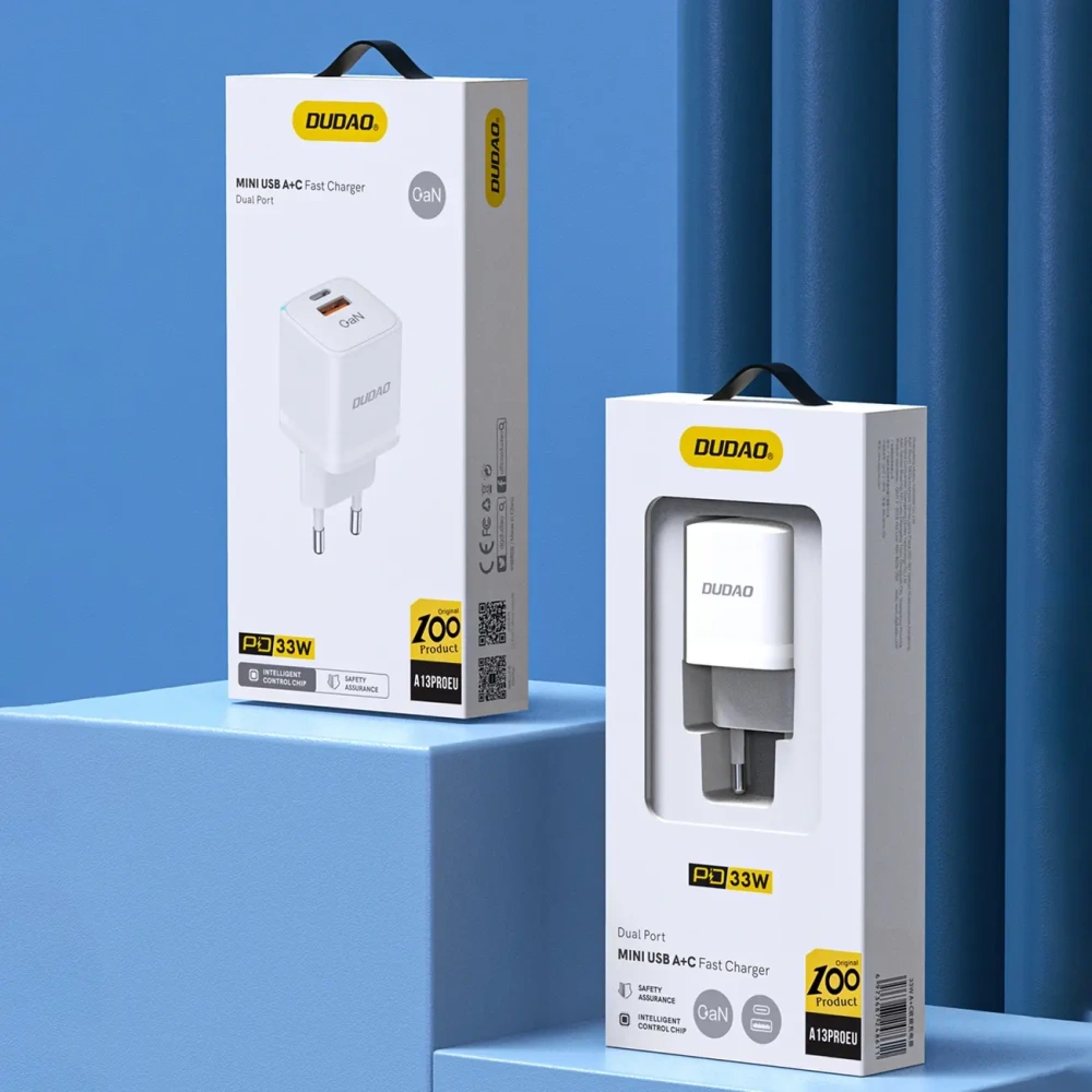 Ładowarka sieciowa Dudao A13 Pro GaN 33W PPS USB C, USB-A biała