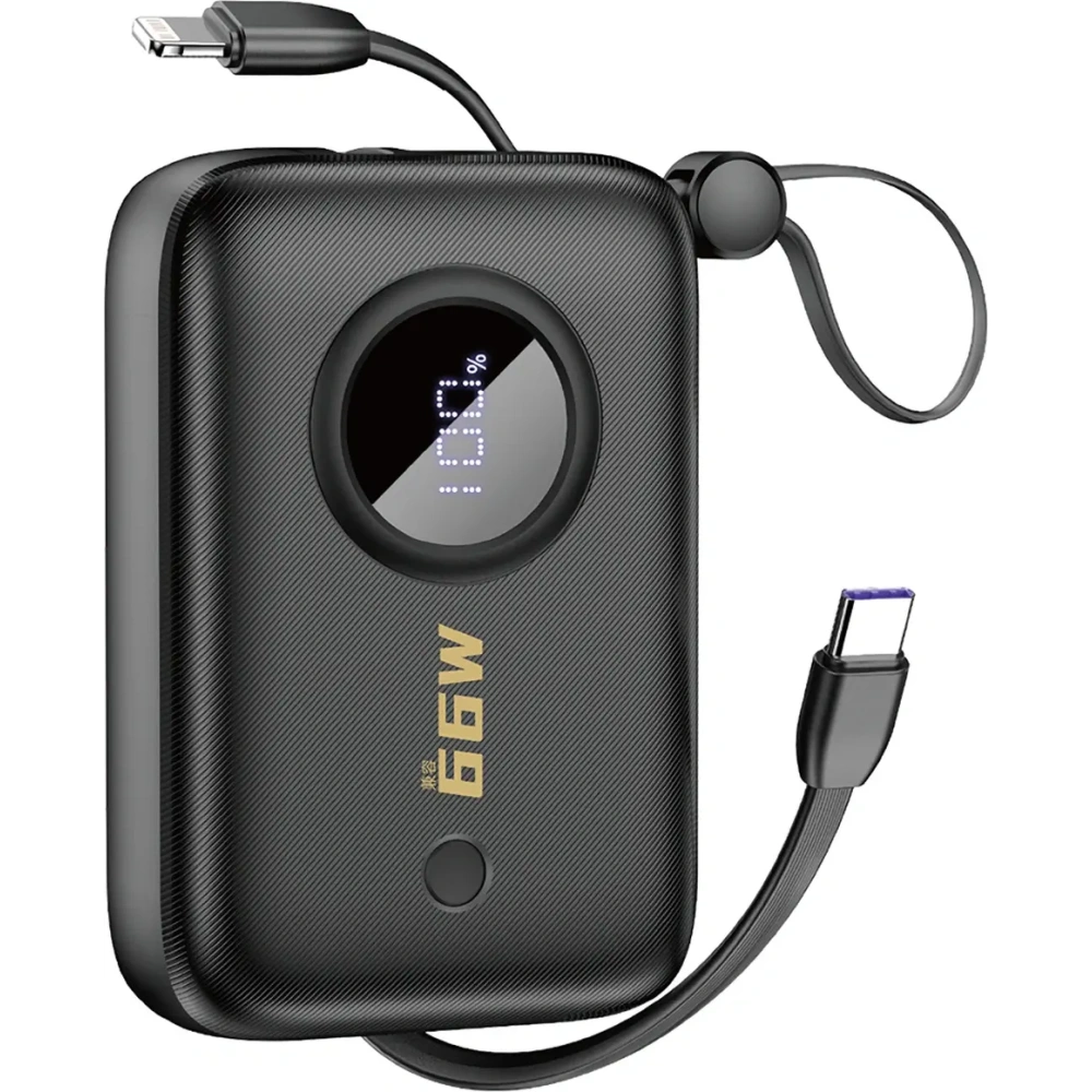 Powerbank Dudao K14 10000mAh z wbudowanymi kablami USB-C, Lightning czarny