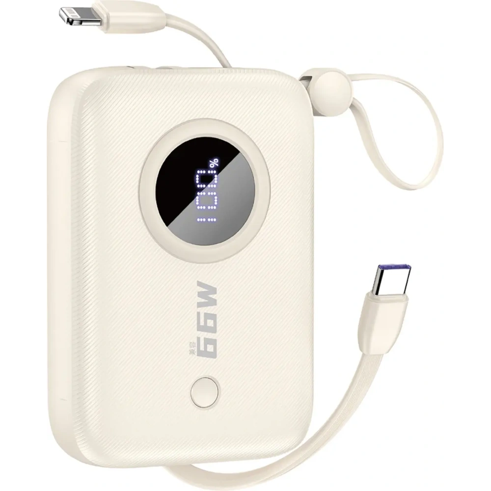 Powerbank Dudao K14 10000mAh z wbudowanymi kablami USB-C, Lightning beżowy