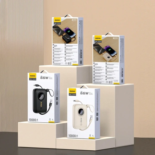 Powerbank Dudao K14 10000mAh z wbudowanymi kablami USB-C, Lightning beżowy