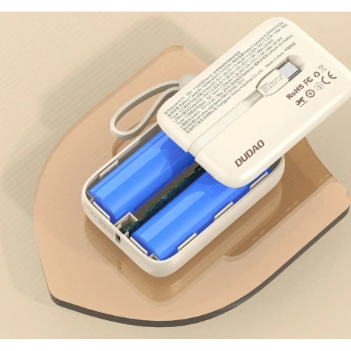 Powerbank Dudao K14 10000mAh z wbudowanymi kablami USB-C, Lightning beżowy