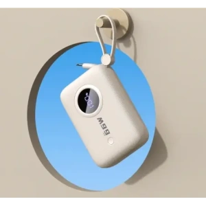 Powerbank Dudao K14 10000mAh z wbudowanymi kablami USB-C, Lightning beżowy